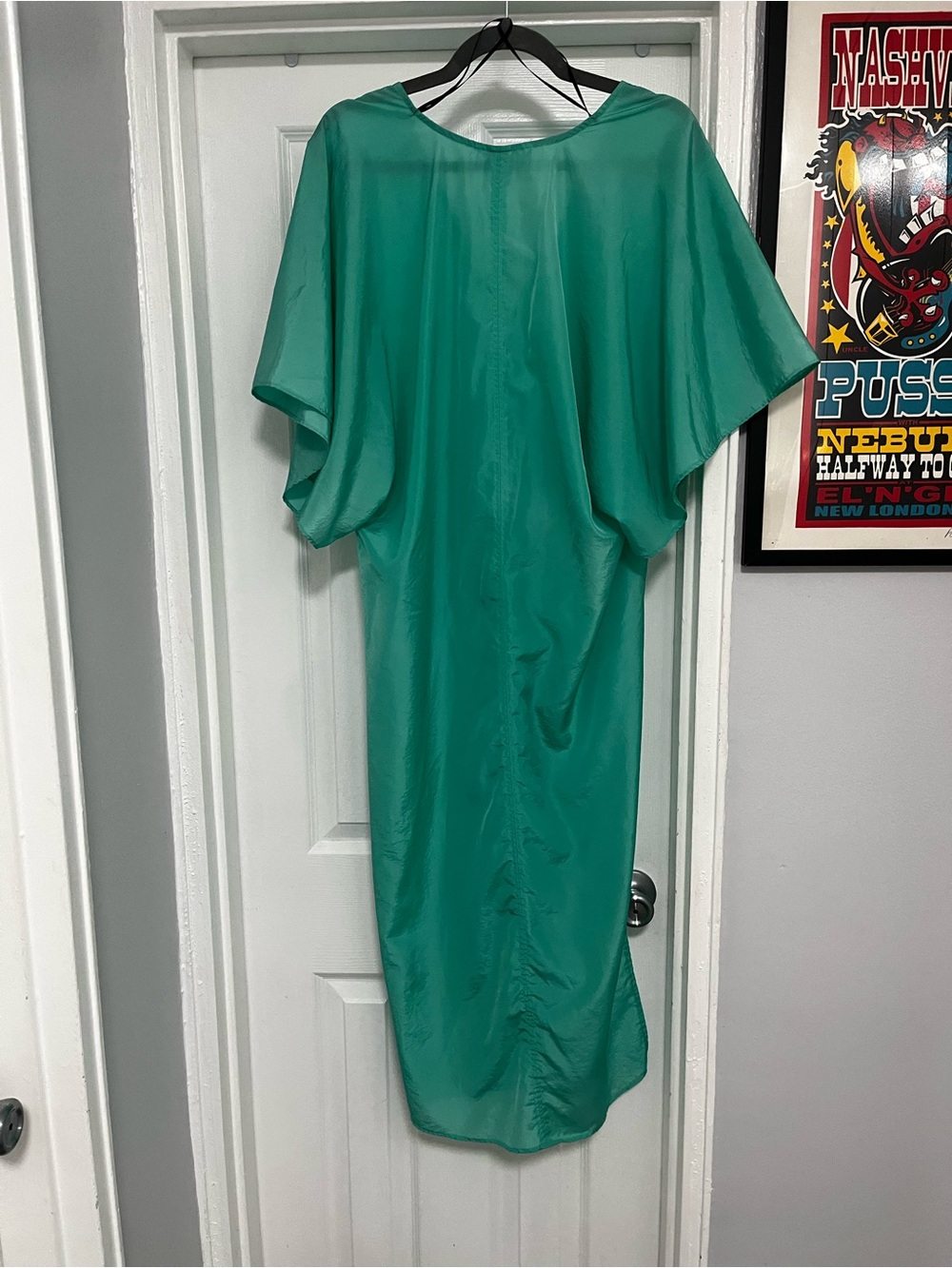 NWOT H&M Teal V-Neck Flowing Satin lad Midi Dress/Beach Cover-Up - Picture 5 of 5